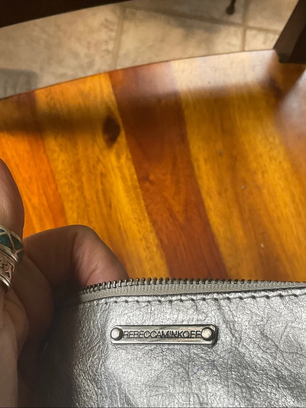 Rebecca Minkoff Metallic Silver Zip Card Holder Wallet